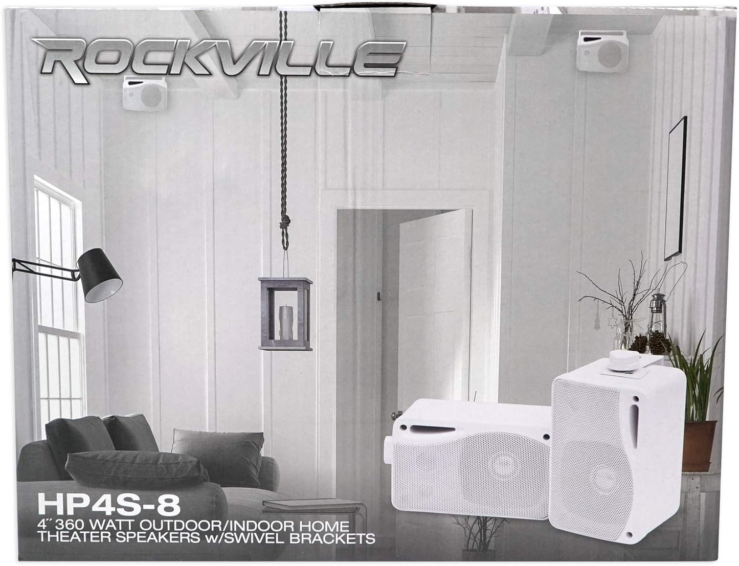 Pair Rockville HP4S-8 4" Outdoor/Indoor Home Theater Speakers w/ Swivel Bracket