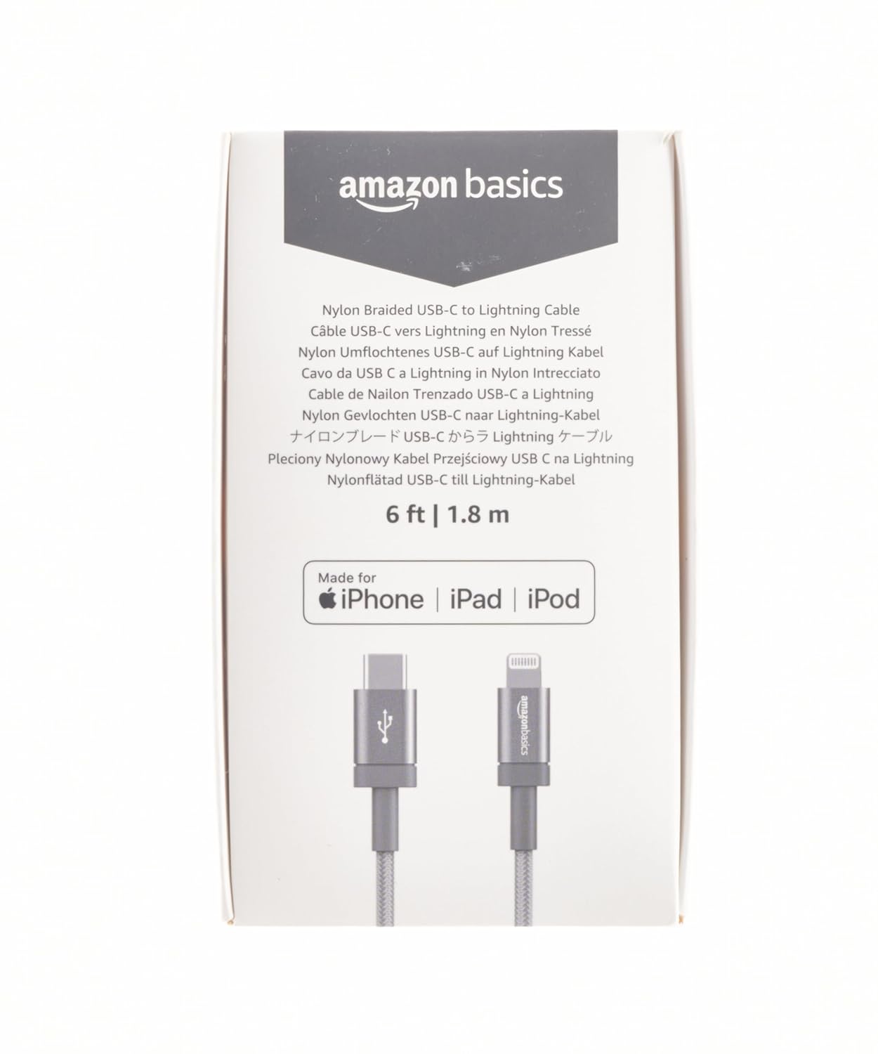 Amazon Basics Nylon Braided USB-C to Lightning Charger Cable MFi Certified for iPhone 11 Pro/11 Pro Max - Dark Gray - 6 Feet (OPEN BOX)