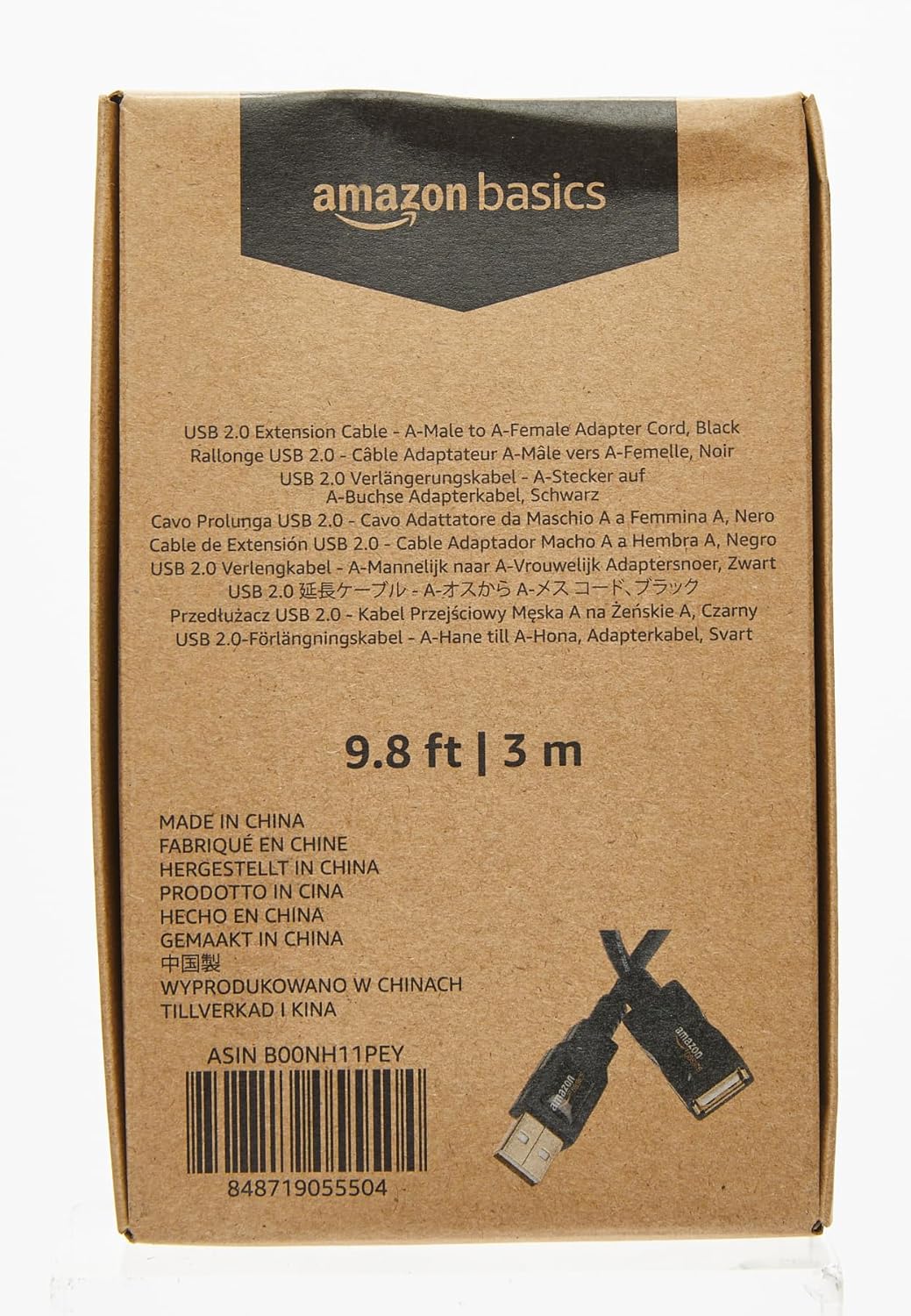 Amazon Basics USB 2.0 Extension Cable A-Male to A-Female 9.8 Feet (OPEN BOX)