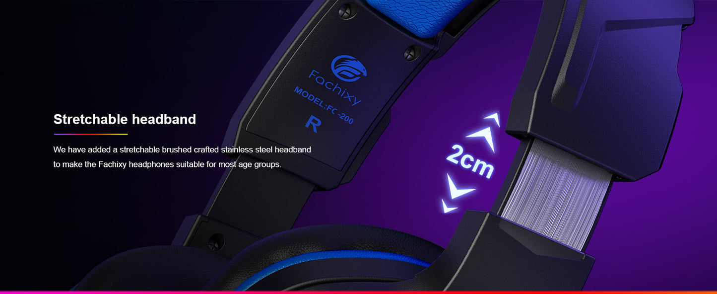 Fachixy FC200 Gaming Headset with Mic for PS4/PS5/PC/Mac/Xbox One, Noise Canceling Headset with Stereo Microphone Sound, Computer Headset with 3.5mm Jack & RGB Light