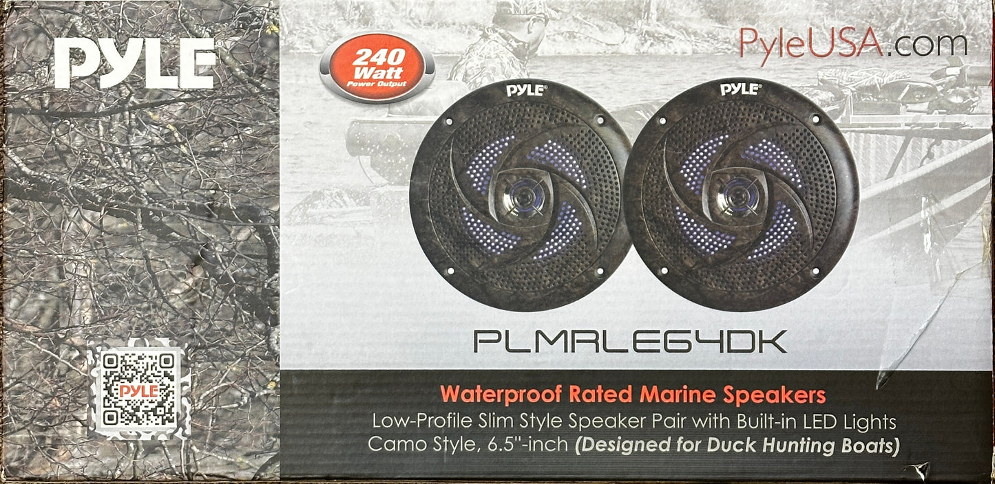 Pyle PLMRLE64DK Waterproof Camo Marine Built-in LED Lights Speakers 6.5'' Pair
