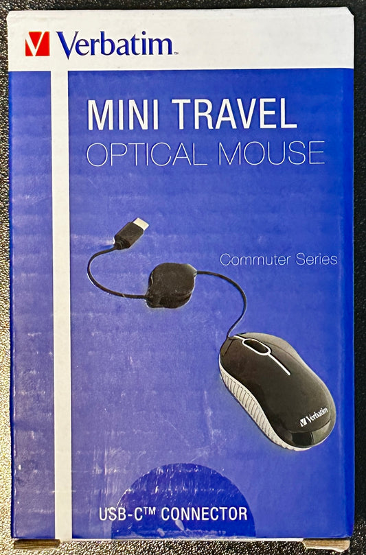 Verbatim USB-C Mini Travel Wired Mouse – Compact, Retractable Cable, Black
