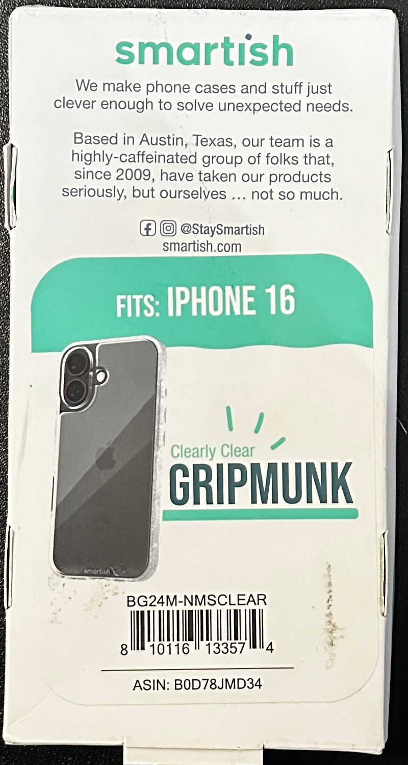 Smartish Gripmunk Clear Case for iPhone 16 – Slim, Protective & Drop Tested