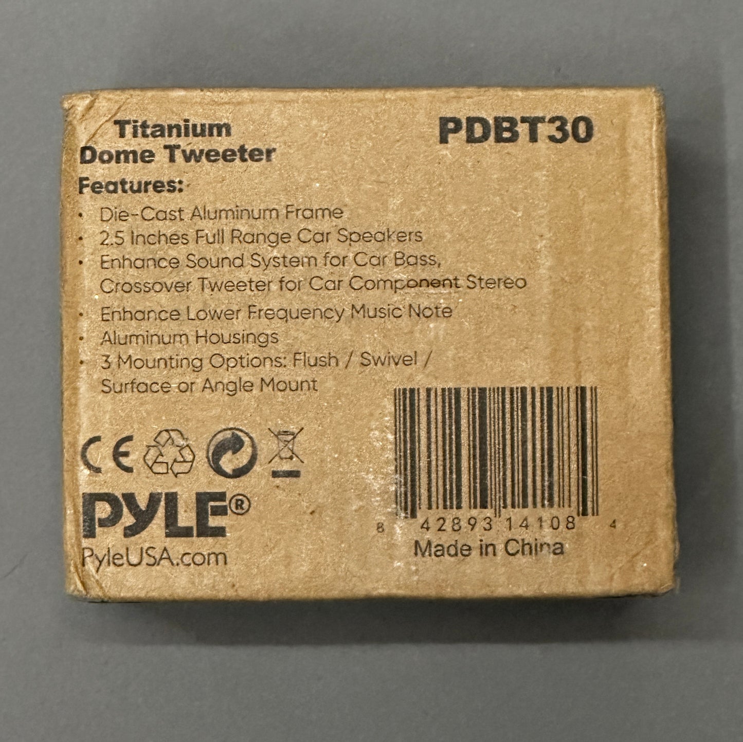 Pyle PDBT30 2.5" 100W Titanium Car Tweeter – 1" Voice Coil, 4 Ohm, Aluminum Frame