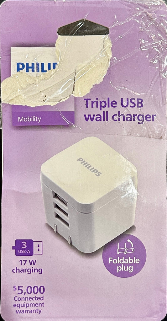 Philips 17W 3-Port USB-A Wall Charger Block