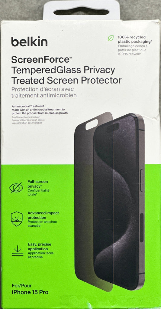 Belkin ScreenForce Privacy Tempered Glass for iPhone 15 Pro