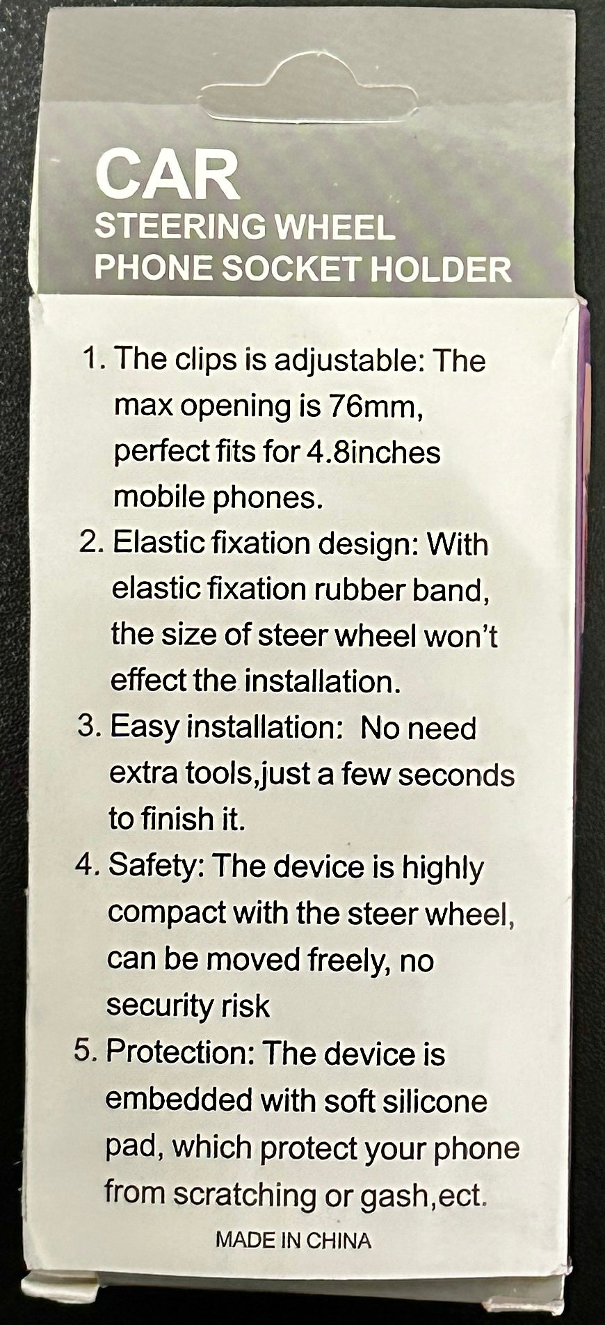 Reiko Steering Wheel Phone Mount – Adjustable Holder for 3.5" Devices – Gray