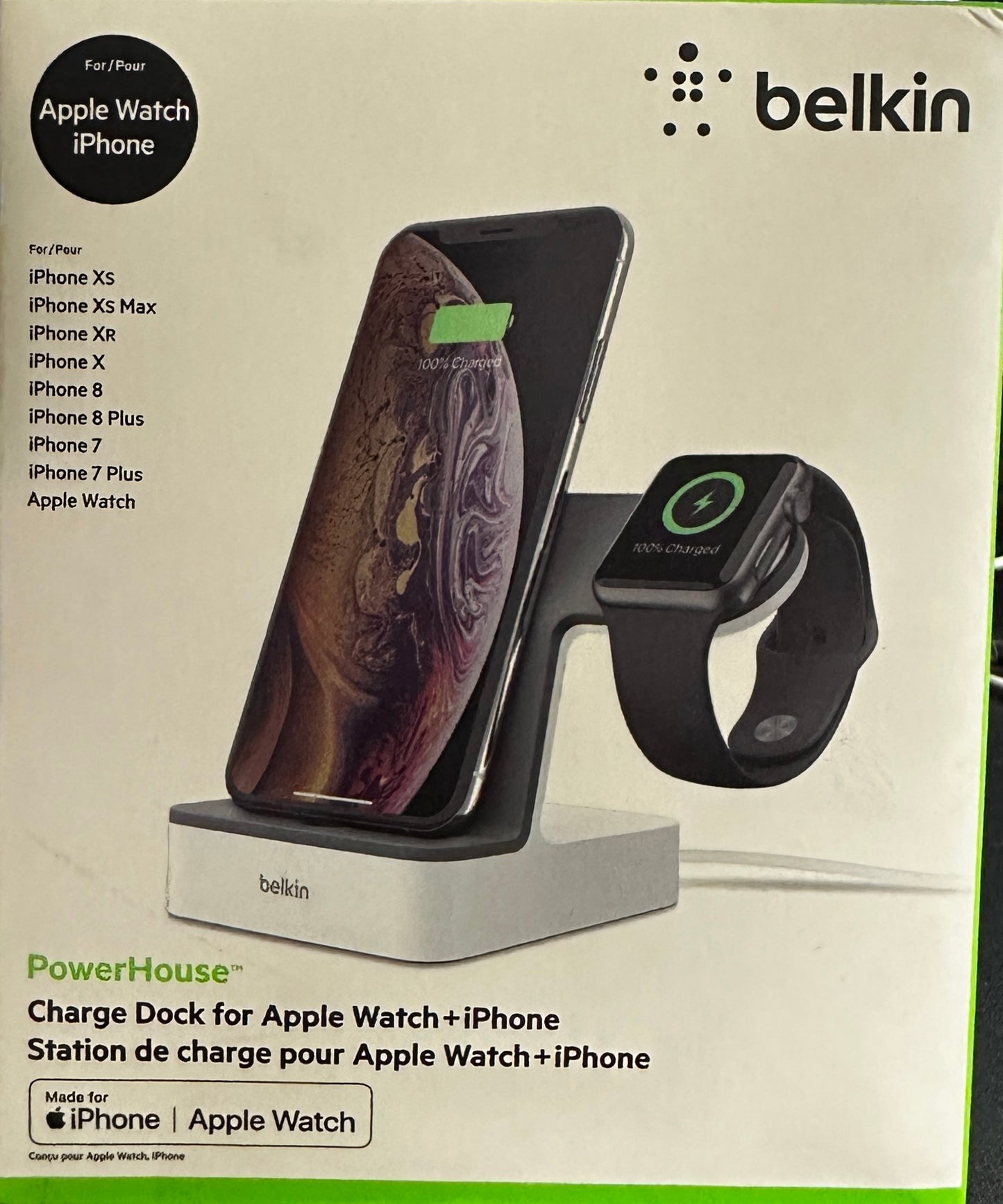 Belkin 2-in-1 iPhone & Apple Watch Charging Dock – Magnetic Apple Watch Stand, Adjustable Lightning Connector