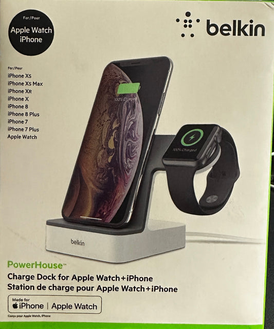 Belkin 2-in-1 iPhone & Apple Watch Charging Dock – Magnetic Apple Watch Stand, Adjustable Lightning Connector
