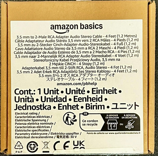 Amazon Basics 3.5mm to RCA Audio Cable 4ft Gold Plated Aux Adapter