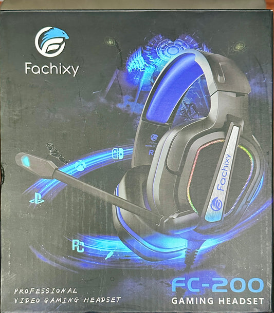 Fachixy FC200 Gaming Headset with Mic for PS4/PS5/PC/Mac/Xbox One, Noise Canceling Headset with Stereo Microphone Sound, Computer Headset with 3.5mm Jack & RGB Light