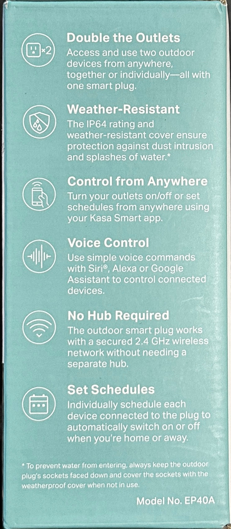Kasa Outdoor Smart Plug, Smart Home Wi-Fi Outlet with 2 Sockets (OPEN BOX)