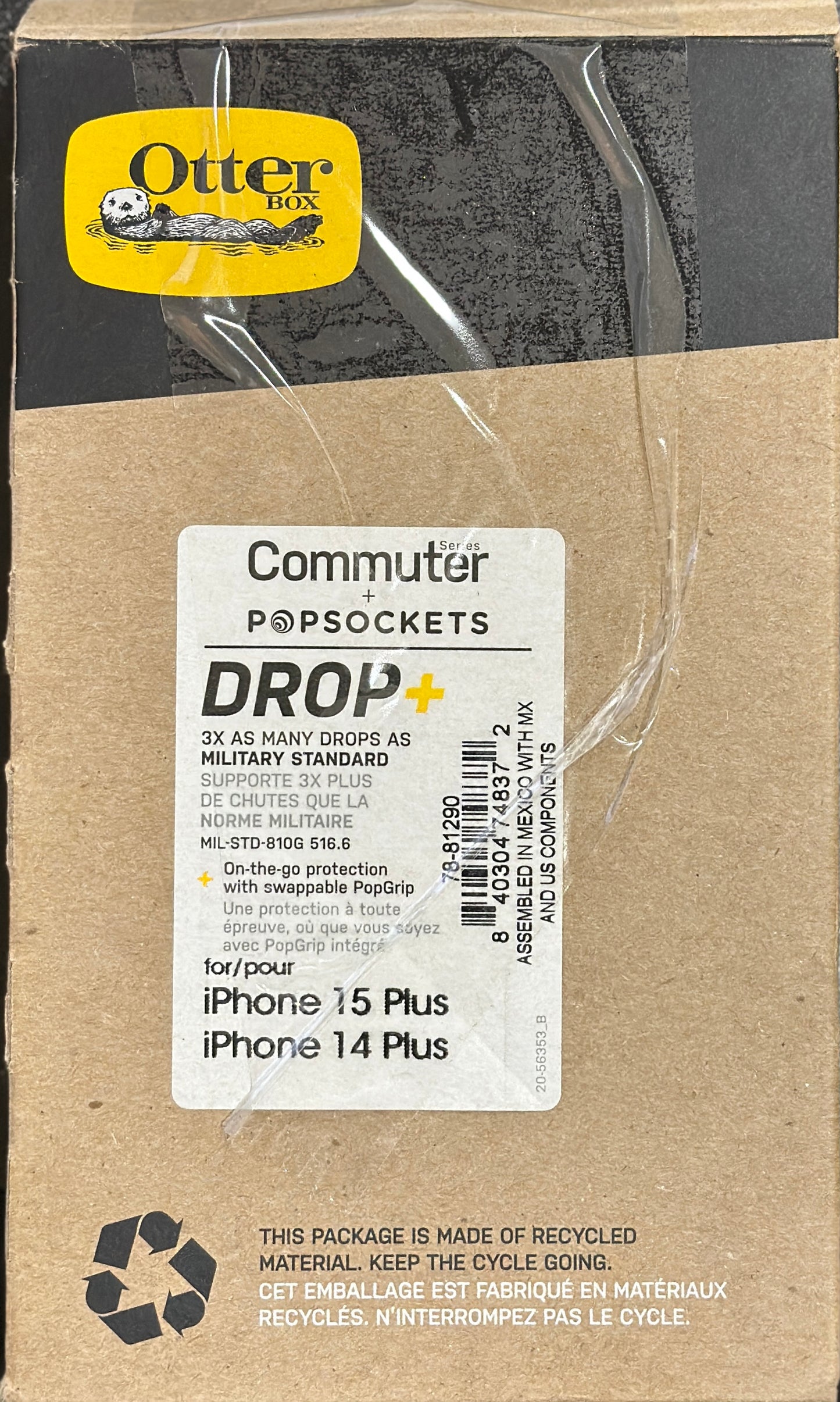 OtterBox Commuter Series Case Bundle for iPhone 15 Plus and iPhone 14 Plus - (Black) + PopSockets PopGrip