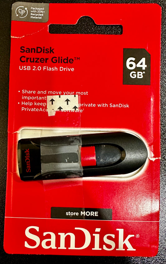 SanDisk Cruzer Glide USB 2.0 64GB Flash drive SDCZ60-064G-B35 (OPEN BOX-NO BOX)