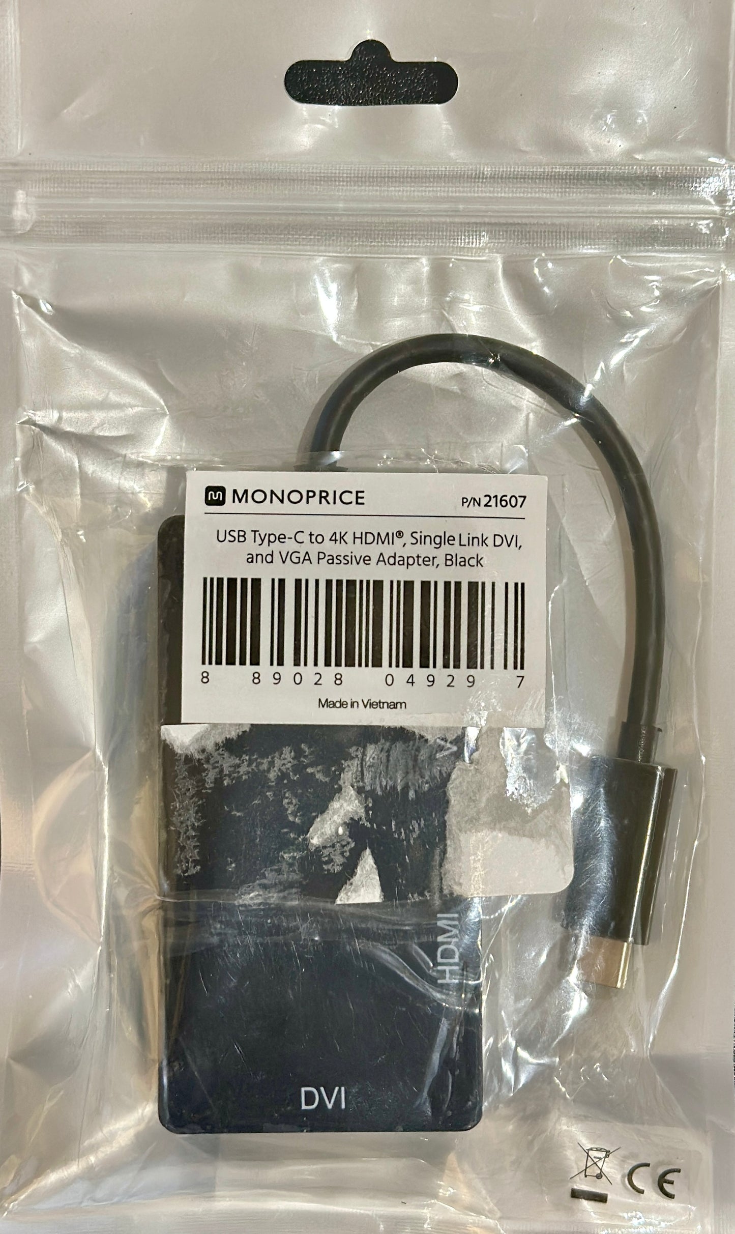 Monoprice USB Type C To 4K HDMI Single Link DVI and VGA Passive Adapter (OPEN BOX)