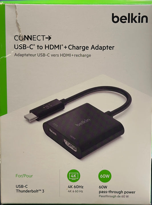 Belkin USB C to HDMI Adapter + USBC Charging Port, 4K UHD Video (OPEN BOX)