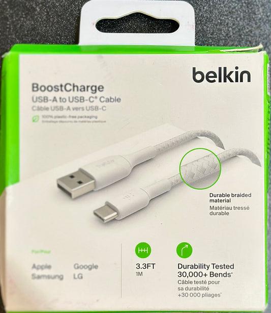 Belkin BoostCharge Braided USB-A to USB-C Cable (1M/3.3ft) (OPEN BOX)