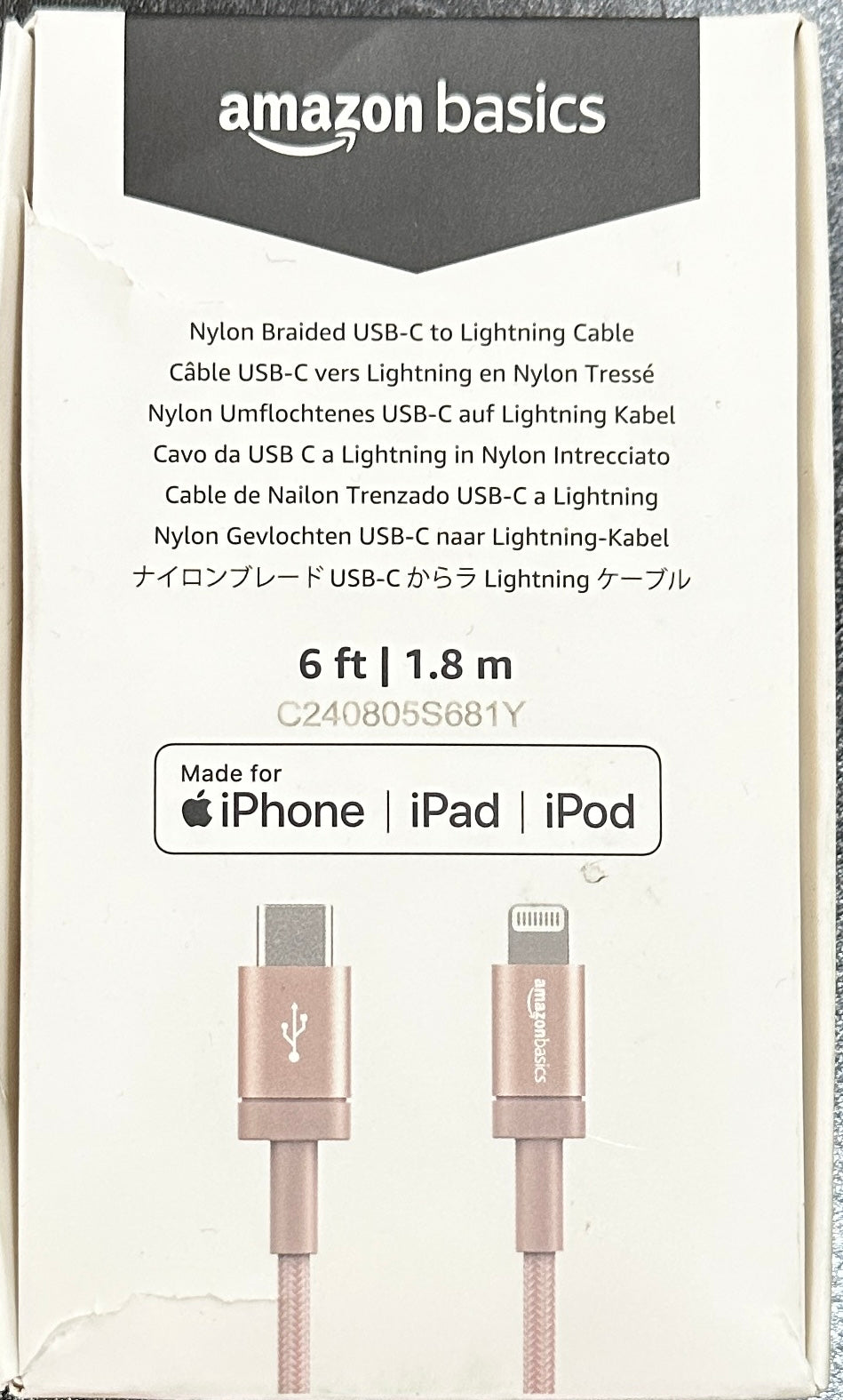 Amazon Basics Nylon Braided USB-C to Lightning Charger Cable 3/6ft