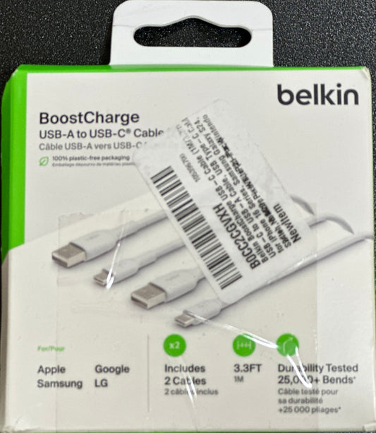 Belkin BoostCharge USB-A To USB-C Charging Cables 2 Pack 3.3' (OPEN BOX)