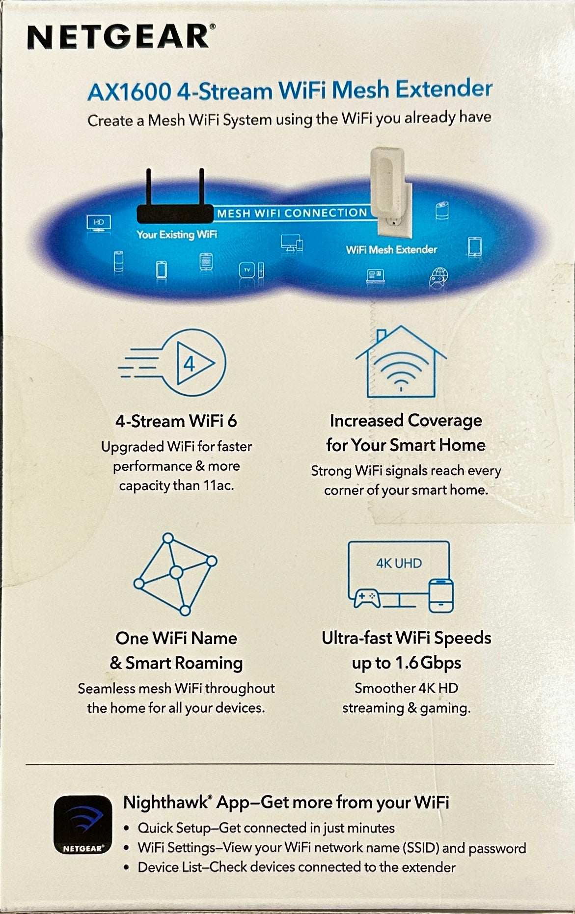 NETGEAR (EAX12) AX1600 WiFi 6 Dual-Band Range Extender Signal Booster (OPEN BOX)