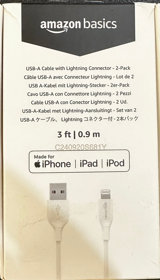 Amazon Basics USB-A to Lightning Cable 2Pack (OPEN BOX)