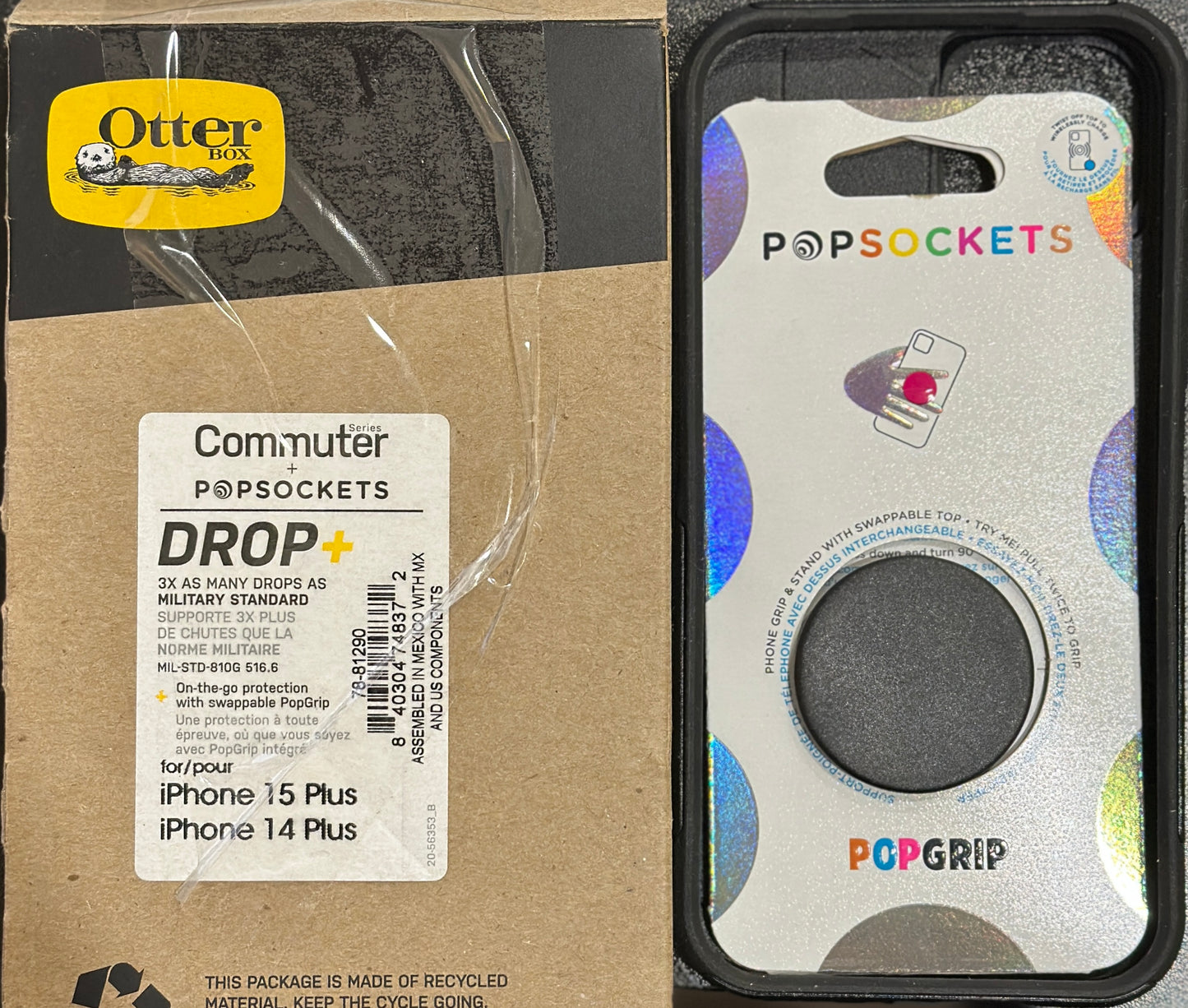 OtterBox Commuter Series Case Bundle for iPhone 15 Plus and iPhone 14 Plus - (Black) + PopSockets PopGrip