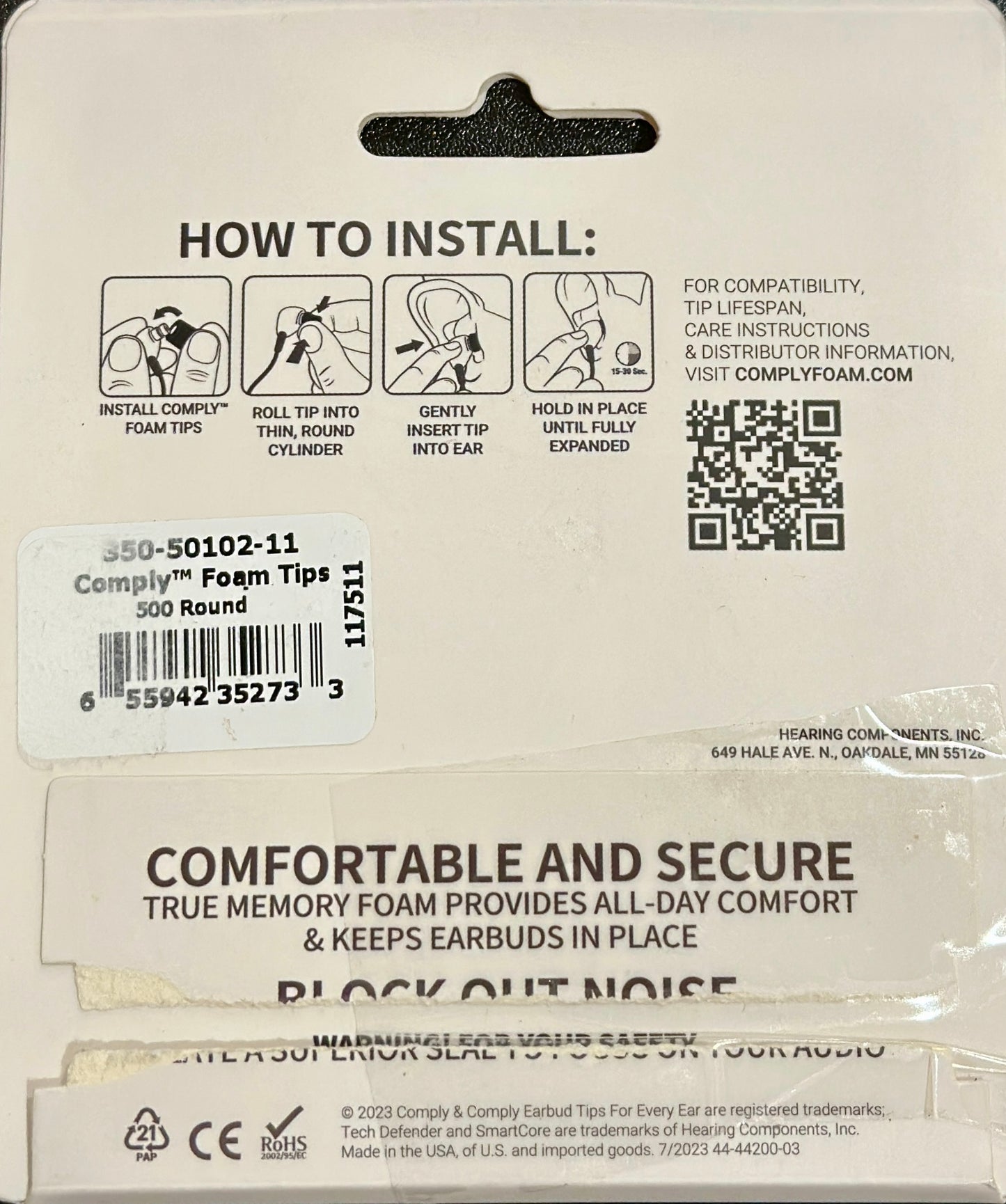 Comply Foam 500 Series Ear Tips Round 2.0 (OPEN BOX)