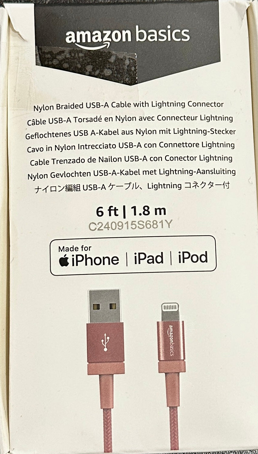 Amazon Basics Nylon USB-A to Lightning Charger 3/6 FT