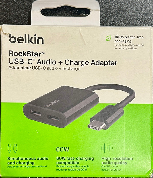 Belkin RockStar USB-C Audio + Charge Adaptor F7U081BTBLK (OPEN BOX)