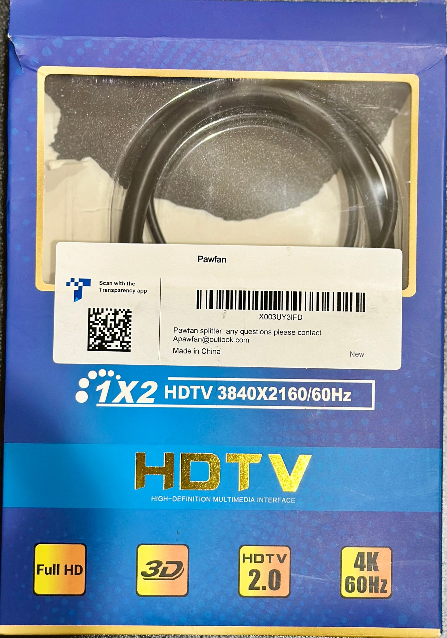 HDMI Splitter 4k 60hz 1 in 2 out HDMI Male to Dual HDMI 2.0 Female Cable (DAMAGE BOX)