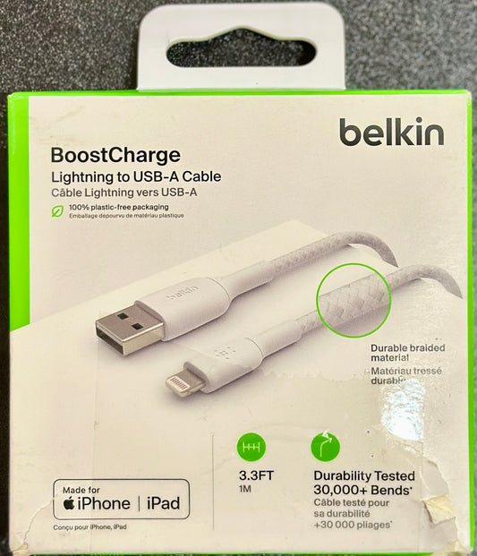 Belkin BoostCharge - Lightning Cable Braided USB to Lightning Cable / 3.3FT (OPEN BOX)