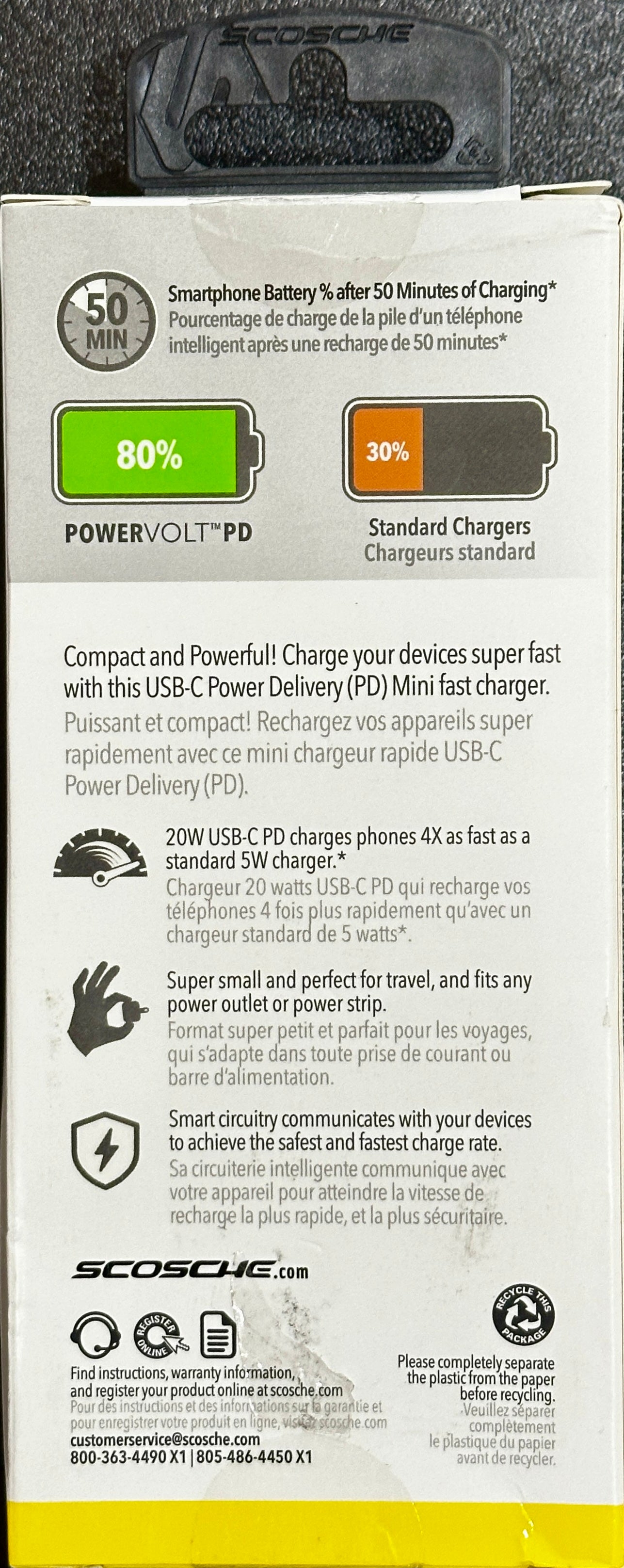 Scosche HPDC20WT-SP Fast Charger PowerVolt 20W Mini Cube USB-C (OPEN BOX)