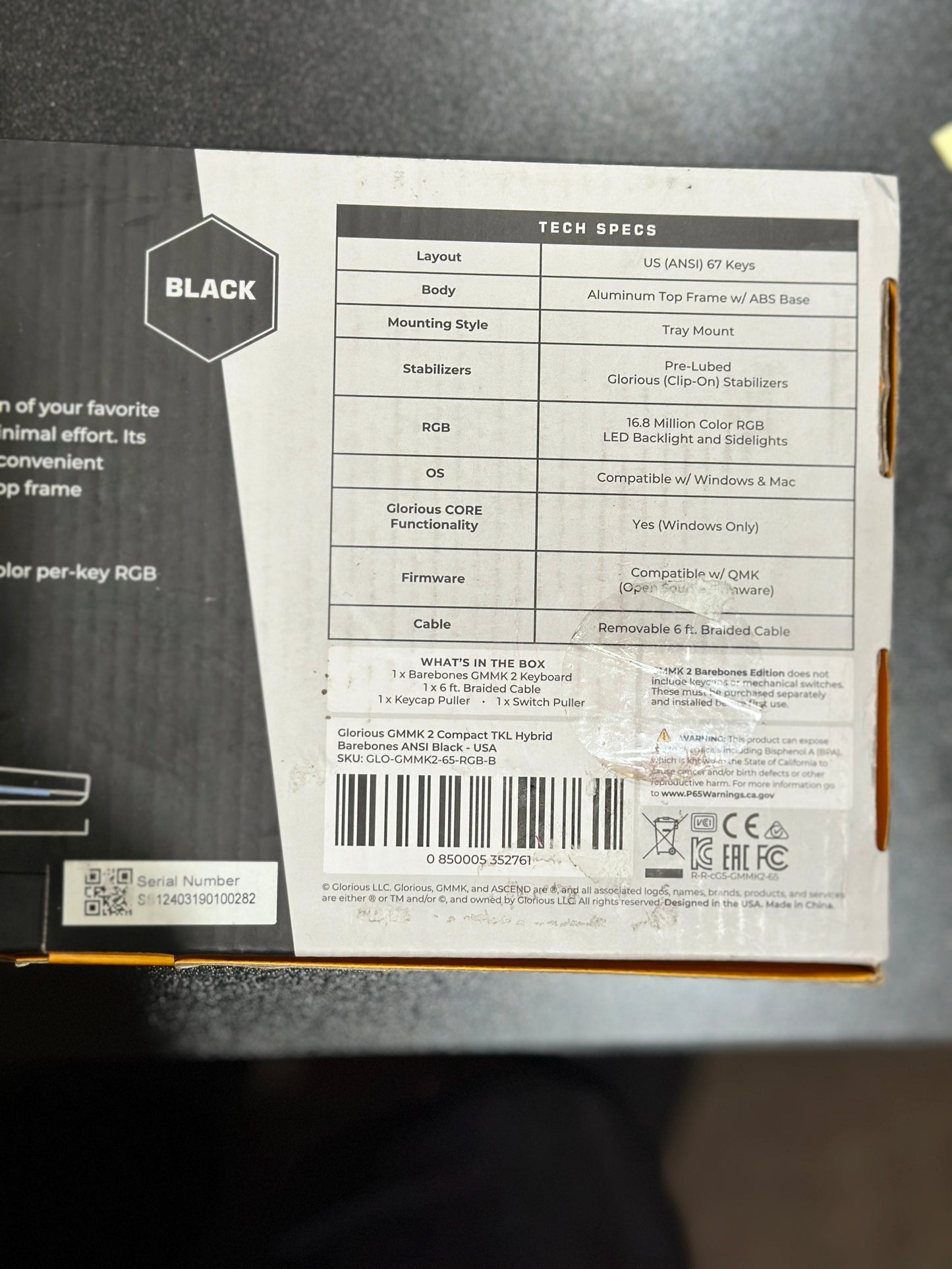 Glorious Gaming GMMK 2 Compact 65% Barebones Black (OPEN BOX)