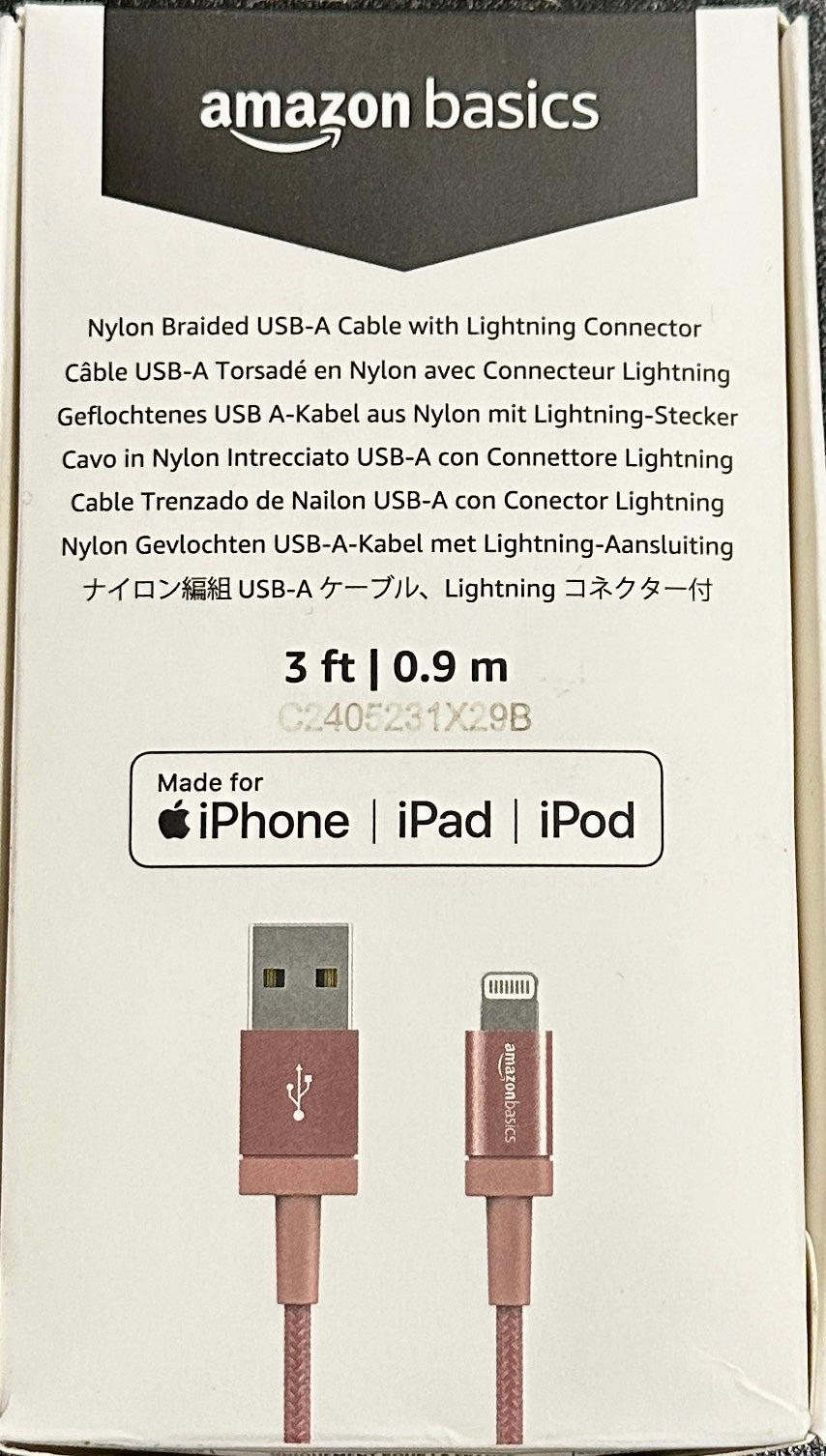 Amazon Basics Nylon USB-A to Lightning Charger 3/6 FT