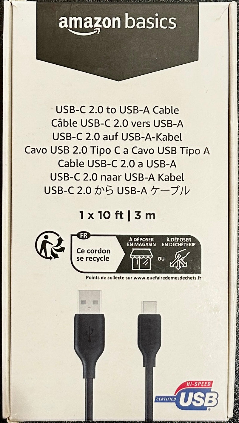 Amazon Basics 60W Fast Charging Cable USB-C2.0 to USB-A Cable (OPEN BOX)