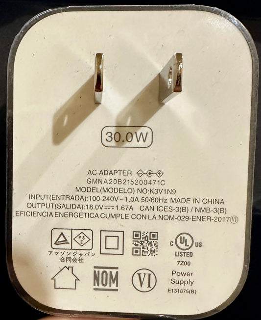 Genuine Amazon AC Adapter Power Charger 30W K3V1N9 for Echo 3rd Gen Echo Show 8