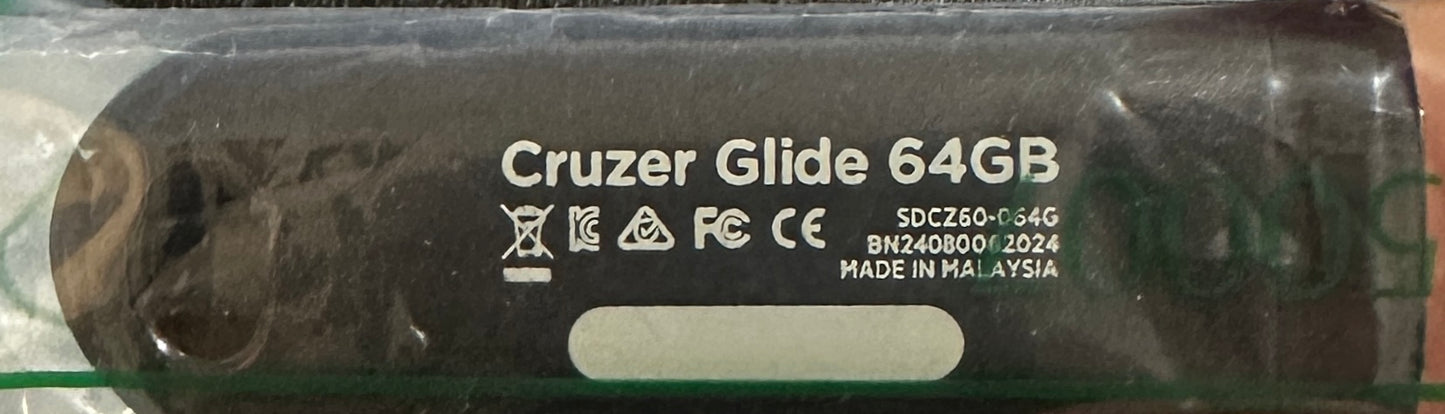 SanDisk Cruzer Glide USB 2.0 64GB Flash drive SDCZ60-064G-B35 (OPEN BOX-NO BOX)